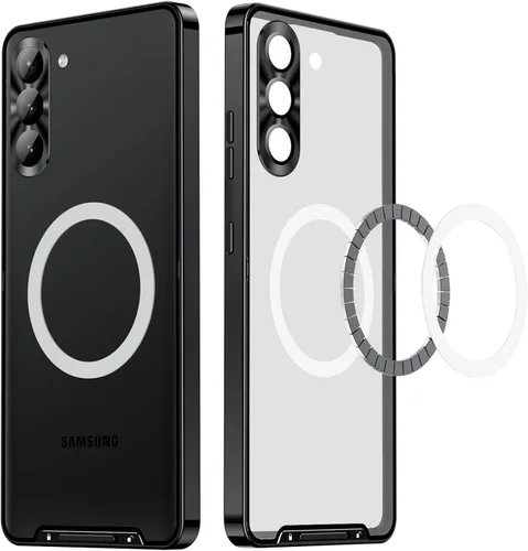 Vista 9 de Funda de metal para Galaxy S23 compatible con MagSafe Wireless Chager a prueba de golpes, bloqueo de seguridad de parachoques de metal esmerilado