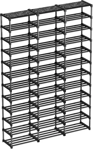 Vista 10 de Mavivegue Zapatero de metal de 9 niveles – Capacidad para 50 – 55 pares, estante de almacenamiento alto para zapatos, botas, entrada, armario, garaje