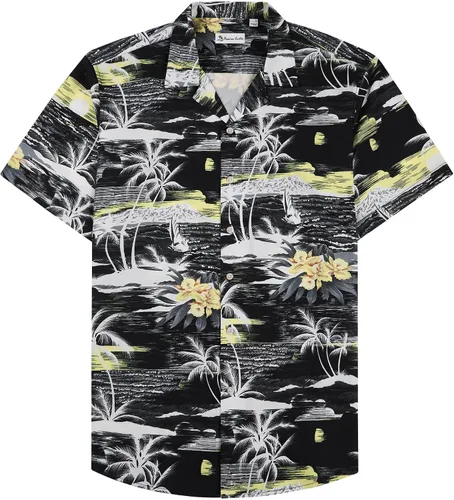 Vista 31 de Alimens & Gentle - Camisa de algodón estilo hawaiano para hombre, casual, de manga corta, ajuste regular 1609 rojo