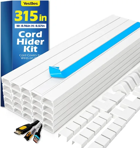 Vista 9 de YesBes Kit de ocultador de cable de 116 pulgadas, cubiertas de cable para cables en la pared, canaleta de cables pintable, protector de cable