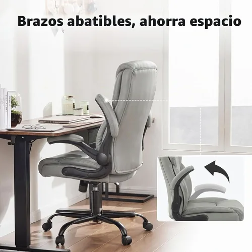Vista 5 de DUMOS Silla de oficina, silla ergonómica de cuero, soporte lumbar, color Gris