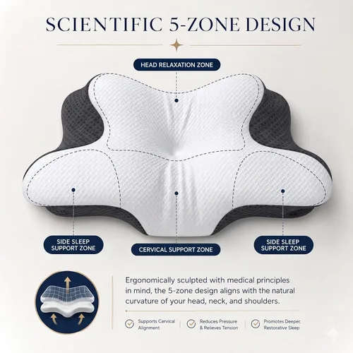 Vista 2 de Almohada cervical cervical para aliviar el dolor, almohada ergonómica de espuma viscoelástica para dormir, almohada ortopédica de apoyo