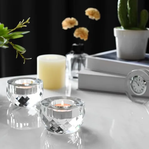 Vista 4 de Juego de 2 portavelas de cristal, cera de té, centro de mesa ultra elegante y moderno, decoración del hogar, boda