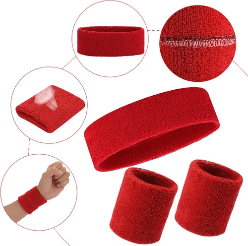 Vista 3 de ASTER Juego de 6 muñequeras para la cabeza, incluye 2 diademas deportivas y 4 pulseras deportivas a rayas coloridas para hombres y mujeres