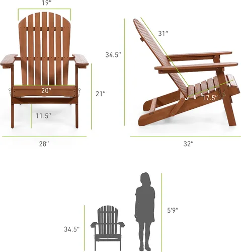 Vista 2 de Elk - Silla Adirondack de madera de eucalipto para patio al aire libre de 34 pulgadas de ancho para patio al aire libre, terraza, playa, jardín