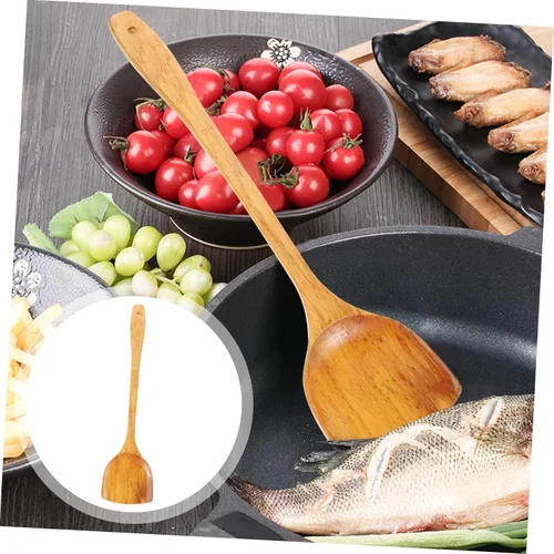 Vista 4 de 2 cucharas de silicona de bambú utensilios de cocina de bambú utensilios de cocina de madera pala para hornear espátula wok aleta herramienta