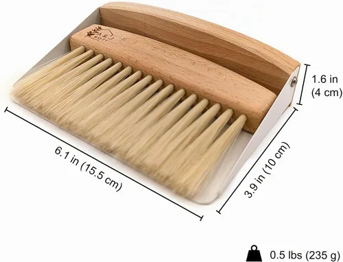 Vista 6 de A&J Koti - Barredora de migas de mesa, pequeño juego combinado de recogedor de metal y cepillo de mano, migas de madera para servidores