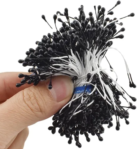 Vista 15 de HAHIYO 1000 piezas de 0.039 in negro perla doble cabeza flor Pistilo para hacer flores, decoración de álbumes de recortes, mini hecho a mano