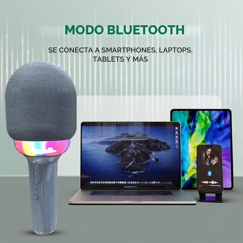 Vista 6 de Micrófono de karaoke, micrófono inalámbrico Bluetooth y altavoz con LED y Gris