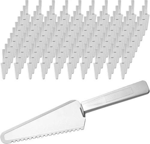 Vista 15 de Suclain 50 piezas de cortador de pasteles desechables negros a granel de 9.1 pulgadas, servidor de plástico para tartas, espátula, cuchillos, tarta