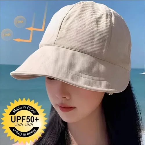 Vista 3 de Women Wide Brim Bucket Hat UPF 50+ Sun Protection Foldable Beach Sun Cap Beige