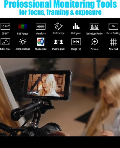 Vista 4 de VILTROX DC550 Pro - Monitor de campo LCD táctil de 5.5" para cámara, monitor de video externo DSLR 4K HDMI para Sony, Canon, Nikon, con cofia