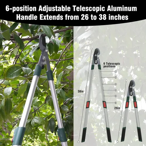 Vista 3 de GARTOL Juego de Herramientas de Jardín de 3 Piezas - Podadora de Bypass, Tijeras para Setos, Tijeras de Podar con Mangos Telescópicos de Aluminio