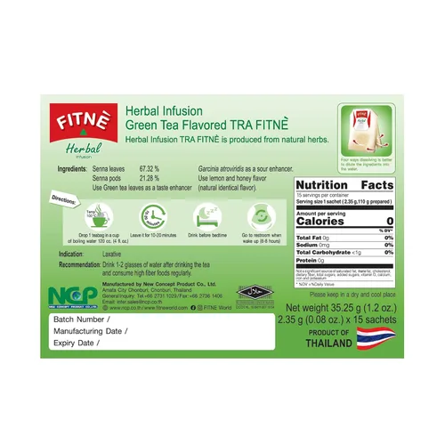 Vista 2 de FITNÈ Té verde a base de hierbas miel limón con infusión de Garcinia Senna suave desintoxicación limpia alto antioxidante sin calorías edulcorante