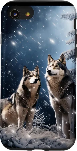 Vista 18 de Wolves Christmas Wolf Snowy Winter Forest Snowflakes Case para iPhone 16