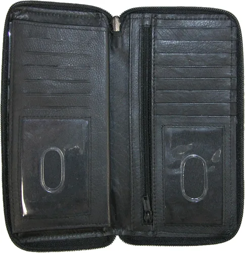 Vista 3 de Paul & Taylor Cartera de cuero con cremallera alrededor de la cubierta de chequera, Negro