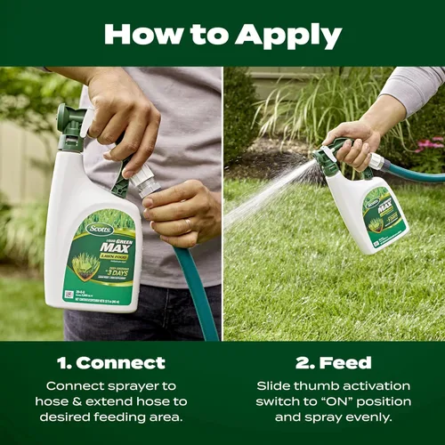 Vista 6 de Scotts Liquid Green Max Lawn Food: 2,000 pies cuadrados, Fertilizante 2 en 1 y suplemento de hierro, uso en cualquier tipo de césped, 32 oz.