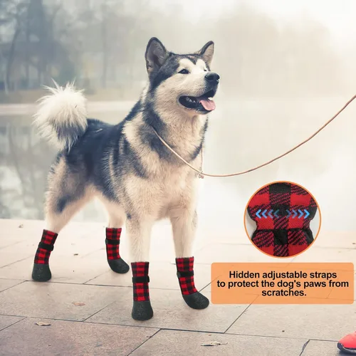 Vista 5 de BEAUTYZOO Calcetines impermeables para perros para evitar que lamen las patas, calcetines navideños para perros para suelos de madera dura