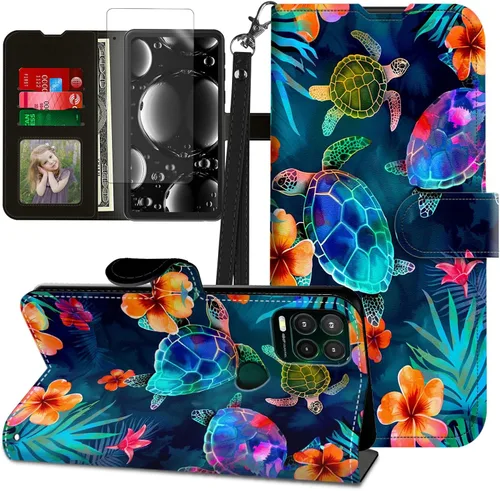 Vista 239 de Funda para Motorola Edge 2022 con protector de pantalla, soporte y tarjetero y correa para la muñeca, funda magnética para Moto Edge 2022 5G UW Lobo
