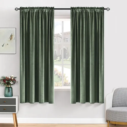 Vista 48 de MIULEE - Juego de 2 paneles de cortinas negro opacas y térmicas de terciopelo para la sala de estar y dormitorio, con bolsillo para cortinero, de 63