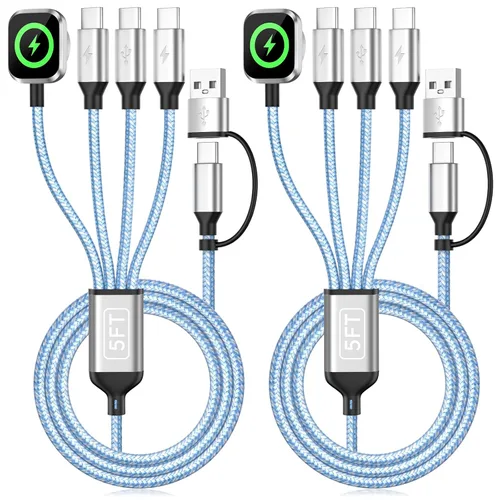 Vista 19 de Travel Essentials - Cable de carga múltiple para iWatch Charger, 4 en 2, 3XUSB C, cable de carga múltiple, USBC Car CarPlay compatible con iWatch