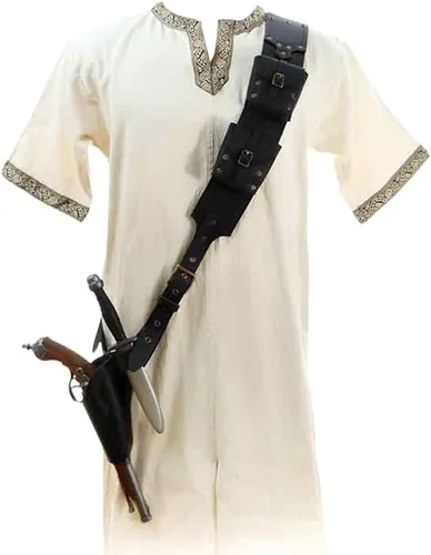 Vista 2 de Funda para cinturón de rana de doble espada renacentista, medieval, ajustable, de piel sintética, funda de transporte para armas de estoque