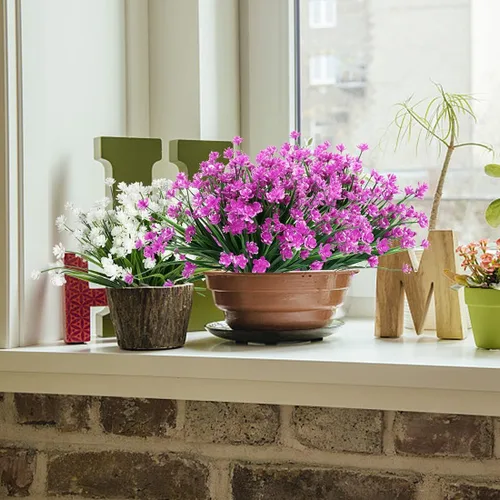 Vista 3 de 6 flores artificiales, arbustos de plástico sintético, resistentes a los rayos UV, no se decoloran, plantas de plástico sintético para bodas, ramos