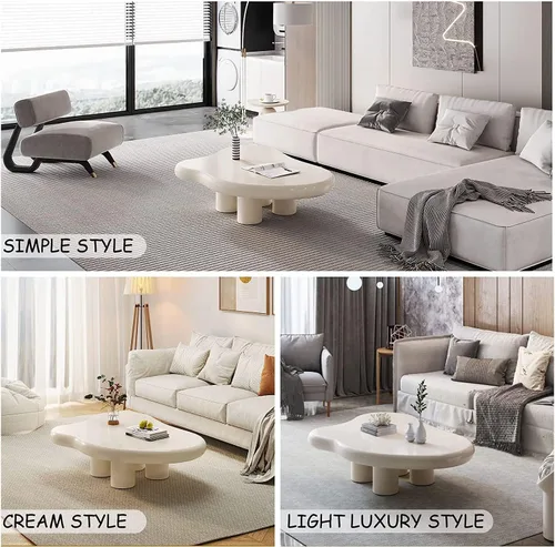 Vista 3 de POCHY Fashion End Tables End Table Cloud-Shape Coffee Table Modern MDF Center Table W/4 Legs Sofa Table Fashion Accent Table Creative Side Table