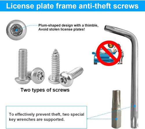 Vista 2 de YALOK - Kits de tornillos antirrobo para placa de matrícula - Hardware de montaje de placa de matrícula de acero inoxidable a prueba de óxido