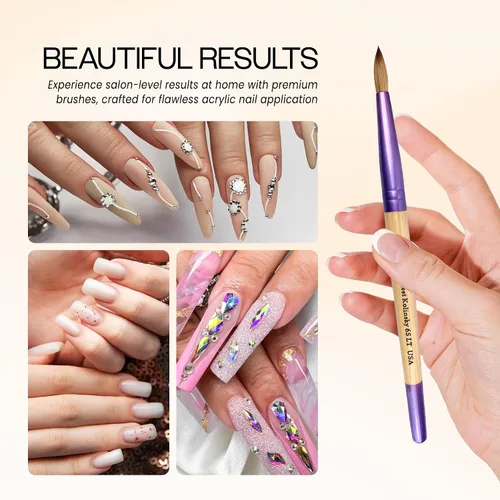 Vista 5 de PANA Pure Kolinsky Cepillo de uñas acrílico con mango de madera - forma redonda