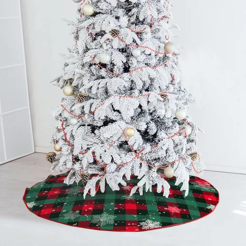 Vista 5 de Falda de Árbol de Navidad Agaxozwb a Cuadros de Búfalo, Falda de Árbol de Navidad Copo de Nieve Gruesa para Árbol de Navidad, Decoraciones de Árbol