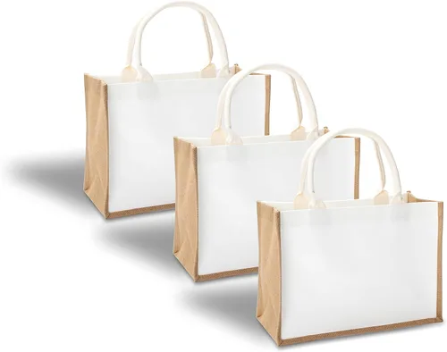 Vista 16 de Bolsa de yute de 14.5 x 6.7 x 10.2 pulgadas, 1 bolsa de arpillera, bolsas de viaje de yute con asa, bolsa de comestibles reutilizable para dama