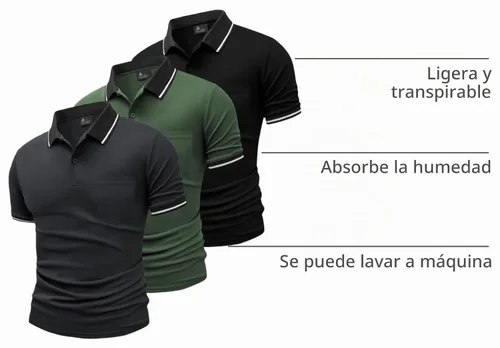 Vista 4 de GEEK LIGHTING Paquete de 3 camisas polo de manga corta con bolsillo para Negro Gris Armygreen