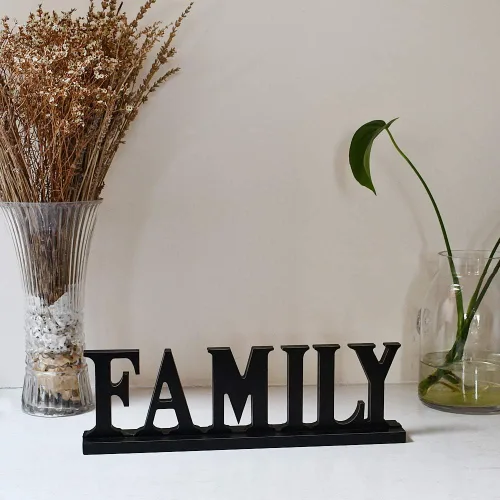 Vista 5 de Letrero familiar de madera rústica para decoración del hogar, decoración de madera decorativa con palabras recortadas, decoración de mesa familiar