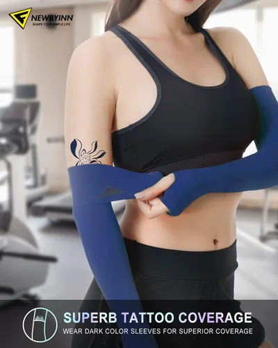 Vista 4 de Newbyinn Mangas de protección solar UV con orificio para el pulgar para hombres, mujeres y jóvenes, manga refrescante para cubrir tatuajes