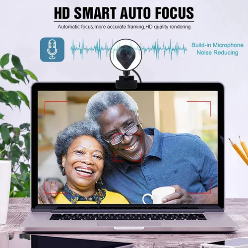 Vista 4 de Cámara web de 1080p AutoFocus 2K Brillo ajustable Cámara Web con micrófono estéreo y trípode para transmisión en vivo Educación a distancia