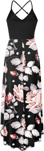 Vista 3 de Gerichy Vestido para mujer, vestido casual de verano sin mangas, cuello en V, asimétrico, de retazos, floral, maxi vestidos, Estilo X06 F