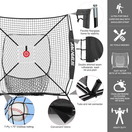 Vista 2 de 6'X6' Baseball Softball Practice Net,Pitching Net,Batting Net,with Bonus Strike Zone,Target and Bow Frame,for Hitting,Pitching,Catching