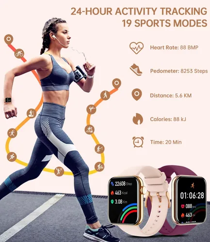Vista 5 de Relojes inteligentes para mujer (respuesta/hacer llamadas) 1.85 pulgadas pantalla táctil reloj de seguimiento de fitness con frecuencia cardíaca