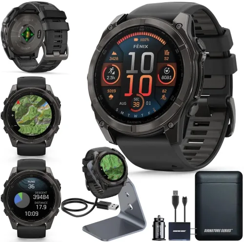 Vista 8 de Garmin Fenix 8 Premium - Reloj inteligente multideporte GPS para correr, 43 mm AMOLED, clasificado para buceo, linterna incorporada Titanio DLC