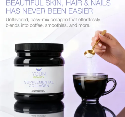 Vista 2 de YOUN Beauty Polvo de colágeno suplementario por el cirujano plástico holístico, Dr. Anthony Youn, 30 porciones (sin sabor), péptidos multicolágeno