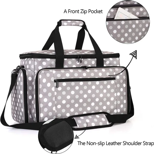 Vista 4 de LUXJA Bolsa de transporte para máquina de coser con cubierta para máquina de coser, puntos grises