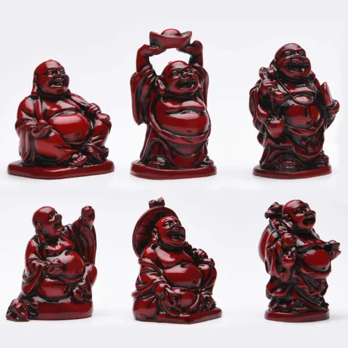 Vista 5 de BRABUD Feng Shui BS001 - Estatua de Buda sonriente de resina roja de 2 pulgadas