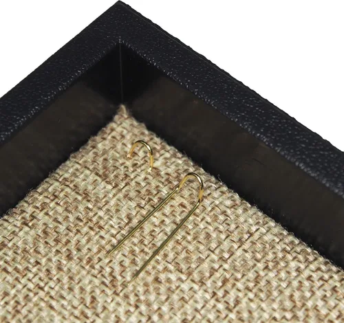 Vista 6 de CuteBox Bandeja de plástico negro con inserto de arpillera en U dorado para venta al por menor, mercancía, joyería, exhibición, organización