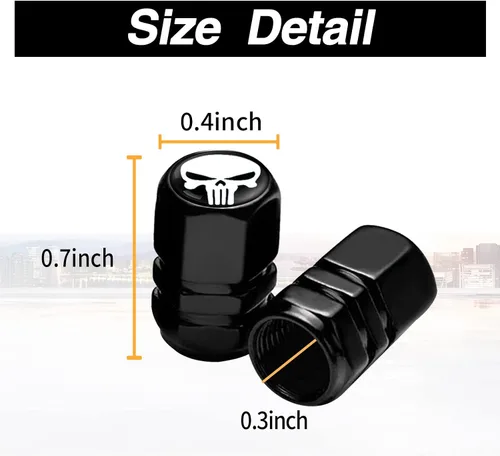 Vista 2 de TimNas 4 tapones de válvula de neumático de rueda de automóvil, cubiertas de metal para sellar válvulas de polvo, tapa universal de núcleo de puerta