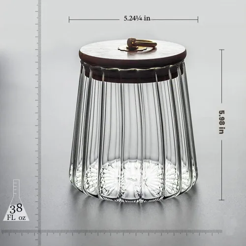 Vista 2 de Frascos de vidrio de 38 OZ con tapas de bambú, recipientes herméticos de almacenamiento para café, nueces, galletas - Envase cónico decorativo