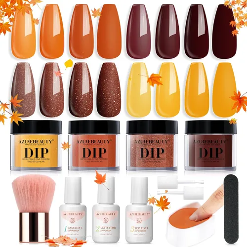Vista 16 de Azurebeauty - Kit de iniciación de uñas en polvo de inmersión, 4 colores, purpurina de piel desnuda para todas las estaciones, juego de polvo