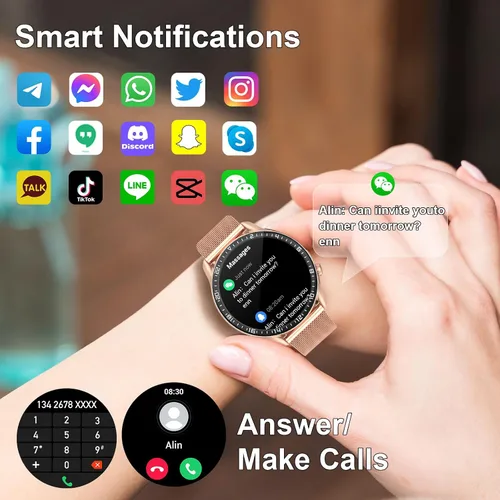 Vista 2 de LogHog Relojes inteligentes para mujeres y hombres, Android, iPhone, redondo, 1.43HD, pantalla AMOLED, Bluetooth, moderno, actividad, calorías