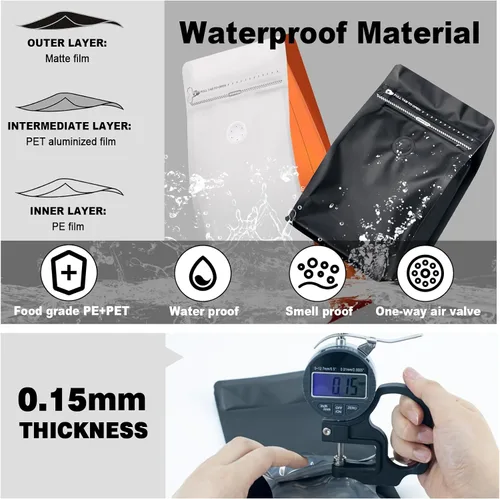 Vista 4 de Bolsas de café con válvula (60 piezas, 4 onzas, 0.25 libras) Bolsas de embalaje de granos de café ventiladas con alta barrera de papel de aluminio