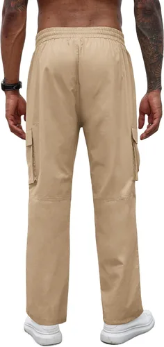 Vista 2 de COOFANDY Pantalones cargo casuales para hombre, pantalones deportivos de algodón con cordón